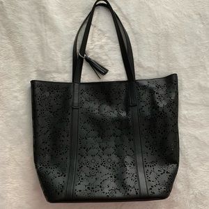 lucky brand leather laser cut tote bag